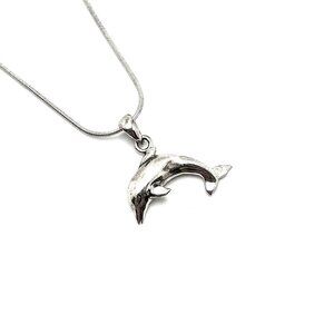 Dolphin Motif Pendant Designer 925 Sterling Silver Snake Link Necklace 16"L